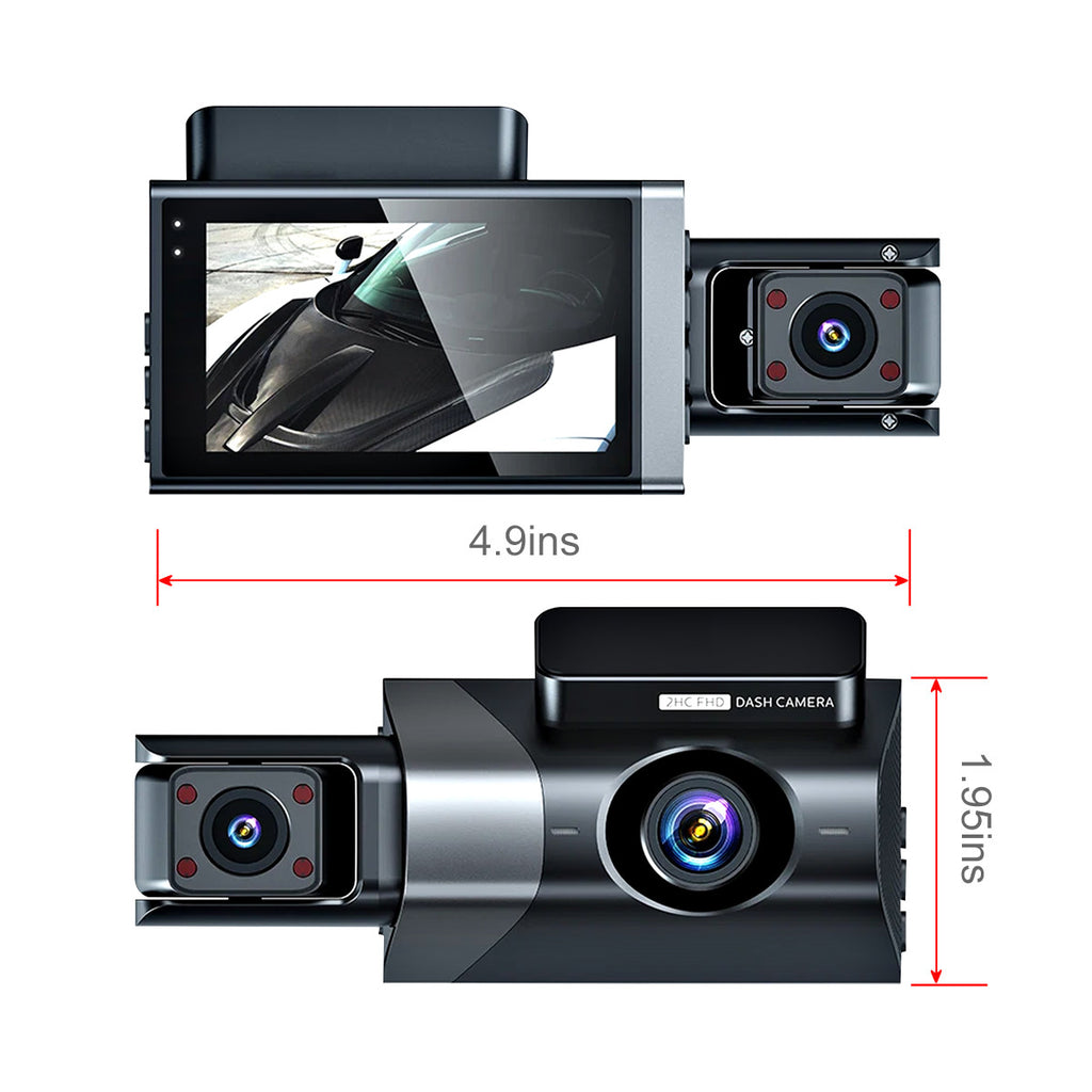 3-Lens WiFi Dash Cam (1296P)