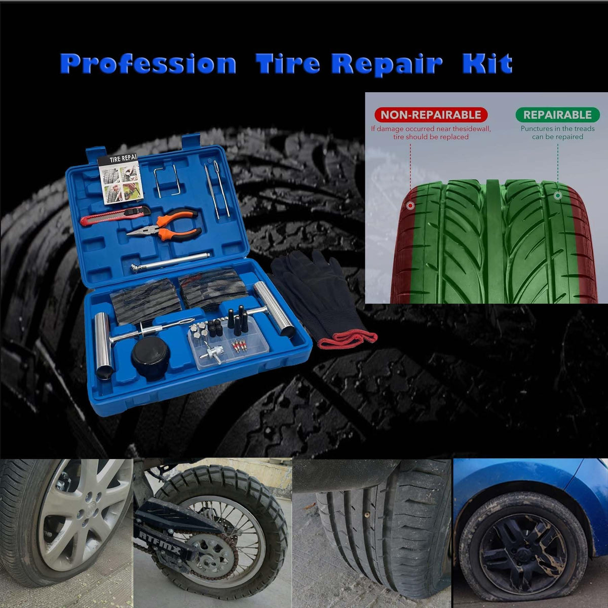 Professional tyre repair kit