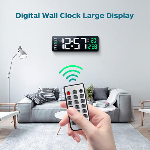 LED wall clock in a living room with remote