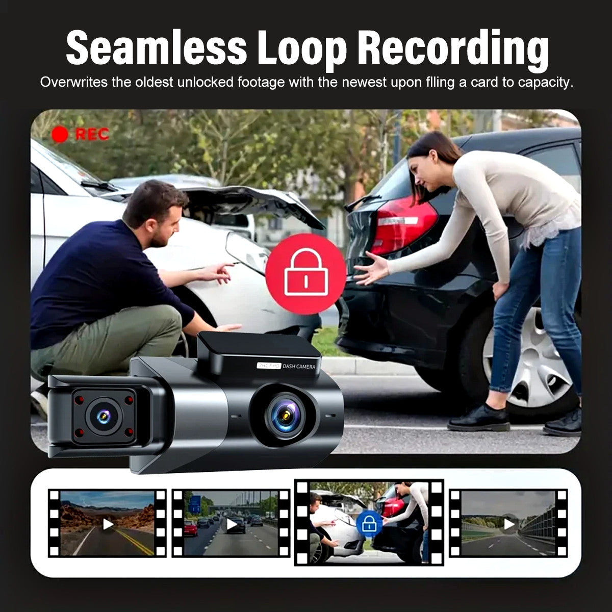 3-Lens WiFi Dash Cam (1296P)