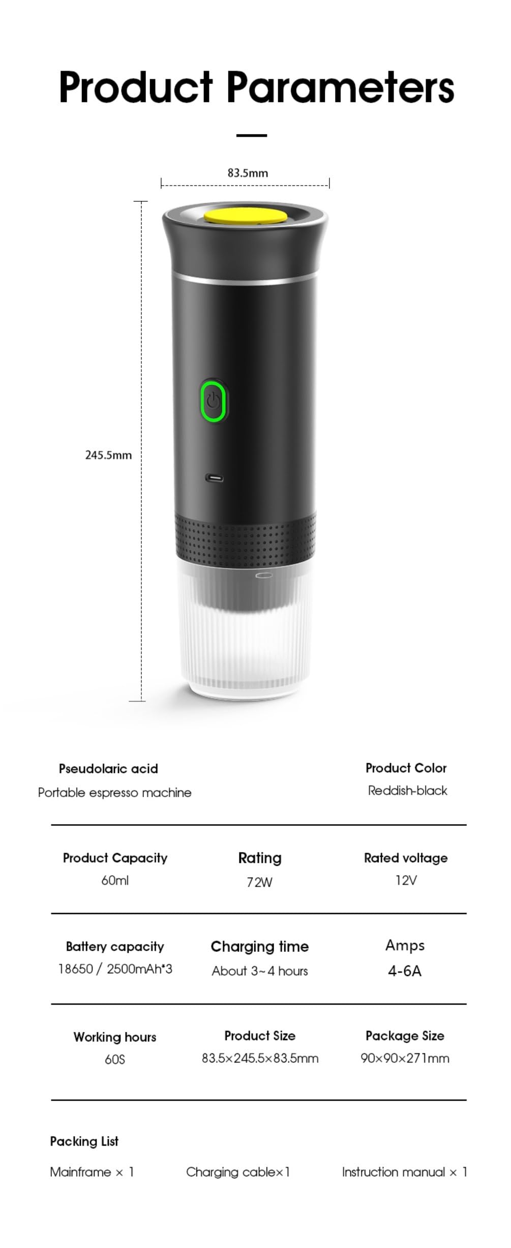 Espresso maker parameters