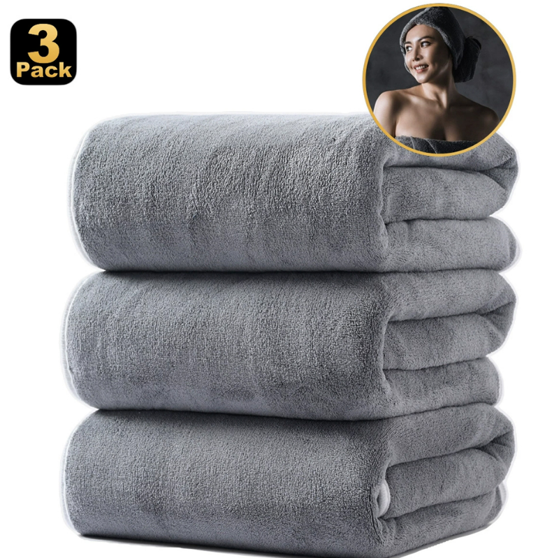 Pack of 3 grey coral fleece towels