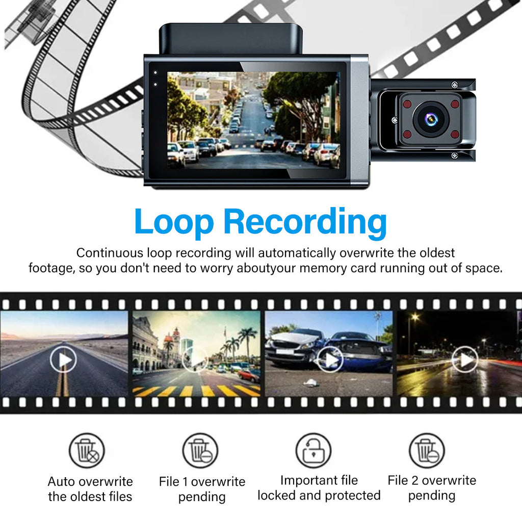 3-Lens WiFi Dash Cam (1296P)