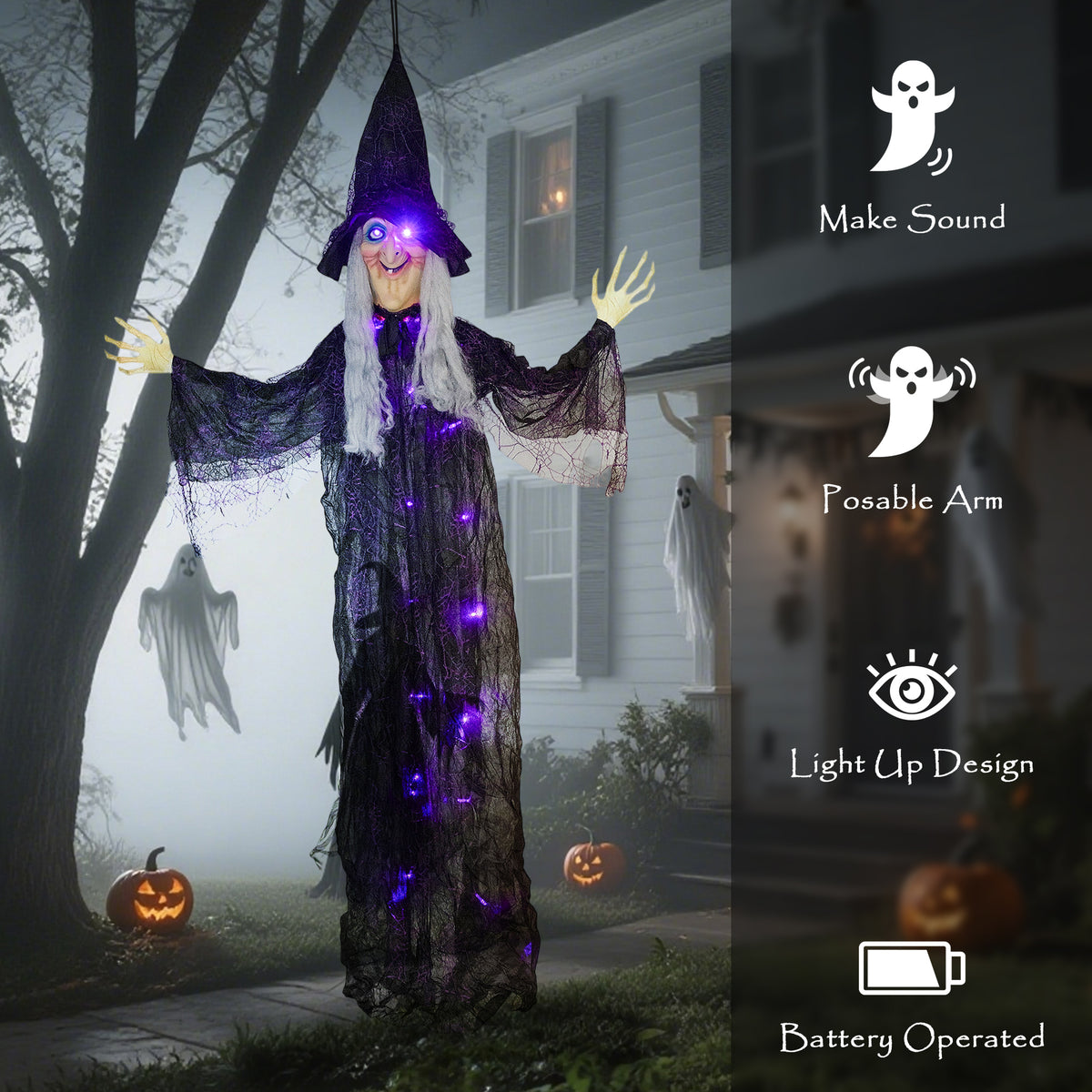 Deluxe Light-Up Hanging Witch (183 cm)